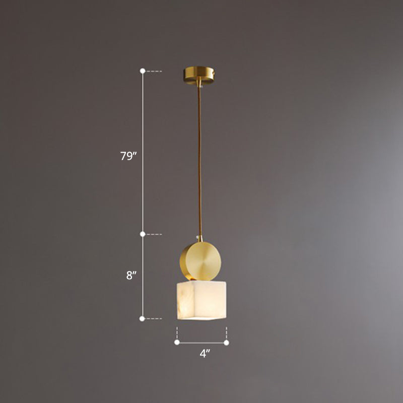 Marble Block Hanging Pendant Minimalist 1-Light Gold Ceiling Suspension Lamp for Bedroom Gold 4" Clearhalo 'Ceiling Lights' 'Modern Pendants' 'Modern' 'Pendant Lights' 'Pendants' Lighting' 2408929