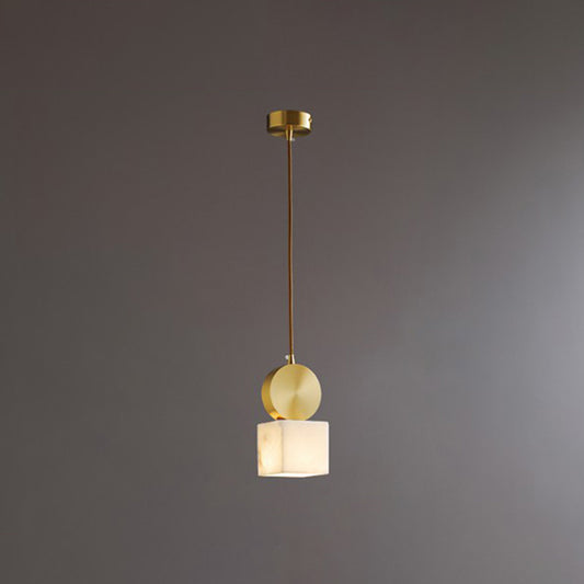 Marble Block Hanging Pendant Minimalist 1-Light Gold Ceiling Suspension Lamp for Bedroom Clearhalo 'Ceiling Lights' 'Modern Pendants' 'Modern' 'Pendant Lights' 'Pendants' Lighting' 2408930