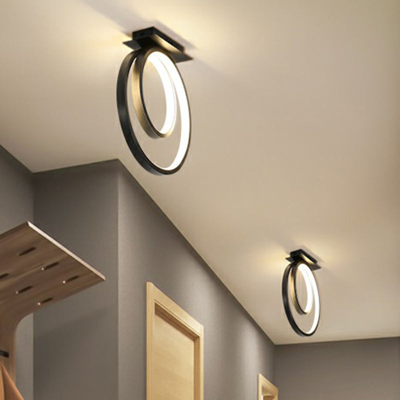 Halo Ring Corridor Ceiling Light Metal Minimalistic LED Flush Mounted Lamp in Black Clearhalo 'Ceiling Lights' 'Close To Ceiling Lights' 'Close to ceiling' 'Flush mount' Lighting' 2408976