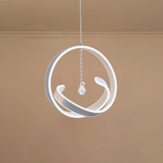 Art Deco Loop Shaped Pendant Lighting Fixture Metallic Dining Room LED Chandelier White Swan Clearhalo 'Ceiling Lights' 'Chandeliers' 'Modern Chandeliers' 'Modern' Lighting' 2409025