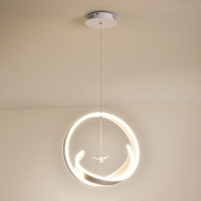 Art Deco Loop Shaped Pendant Lighting Fixture Metallic Dining Room LED Chandelier White Bird Clearhalo 'Ceiling Lights' 'Chandeliers' 'Modern Chandeliers' 'Modern' Lighting' 2409027