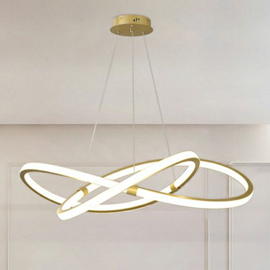 Twined LED Ceiling Chandelier Nordic Aluminum Bedroom Pendant Light in Gold Clearhalo 'Ceiling Lights' 'Chandeliers' 'Modern Chandeliers' 'Modern' Lighting' 2409036