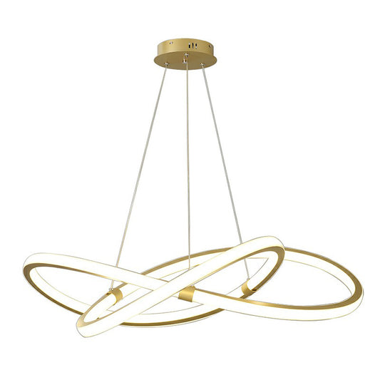 Twined LED Ceiling Chandelier Nordic Aluminum Bedroom Pendant Light in Gold Clearhalo 'Ceiling Lights' 'Chandeliers' 'Modern Chandeliers' 'Modern' Lighting' 2409039