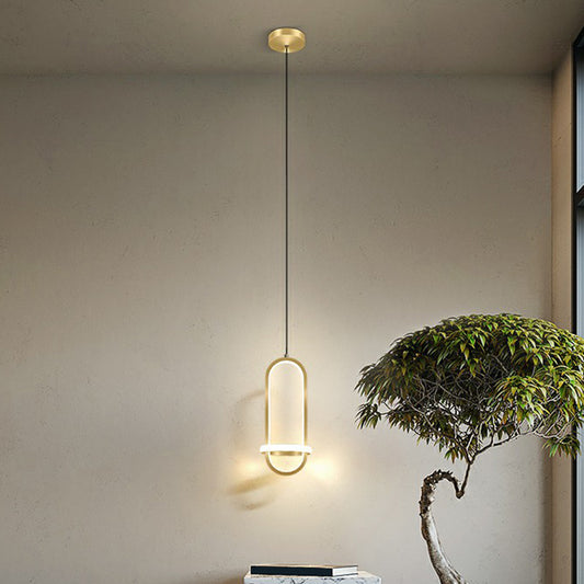 Simple Oblong LED Pendulum Light Metal Bedside Pendant Chandelier with Halo Ring Clearhalo 'Ceiling Lights' 'Chandeliers' 'Modern Chandeliers' 'Modern' Lighting' 2409043