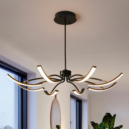 Rotating Stick LED Chandelier Minimalist Acrylic Dining Room Hanging Lamp in Black Clearhalo 'Ceiling Lights' 'Chandeliers' 'Modern Chandeliers' 'Modern' Lighting' 2409046