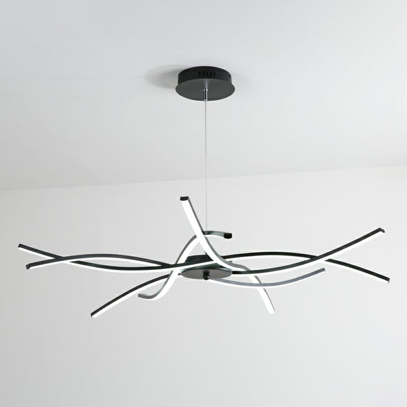 Floral Living Room Chandelier Metallic Simplicity LED Suspended Lighting Fixture Black 28.5" Clearhalo 'Ceiling Lights' 'Chandeliers' 'Modern Chandeliers' 'Modern' Lighting' 2409061