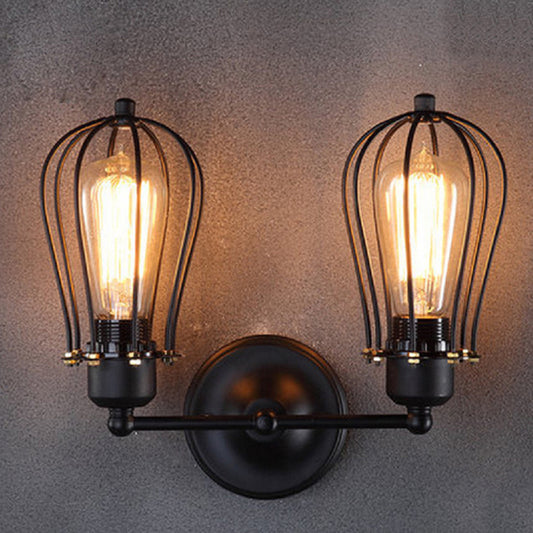 Bulb Shaped Cage Iron Wall Lamp Industrial Bedroom Adjustable Reading Wall Light in Black 2.0 Black Clearhalo 'Art deco wall lights' 'Cast Iron' 'Glass' 'Industrial wall lights' 'Industrial' 'Middle century wall lights' 'Modern' 'Rustic wall lights' 'Tiffany' 'Traditional wall lights' 'Wall Lamps & Sconces' 'Wall Lights' Lighting' 2409064