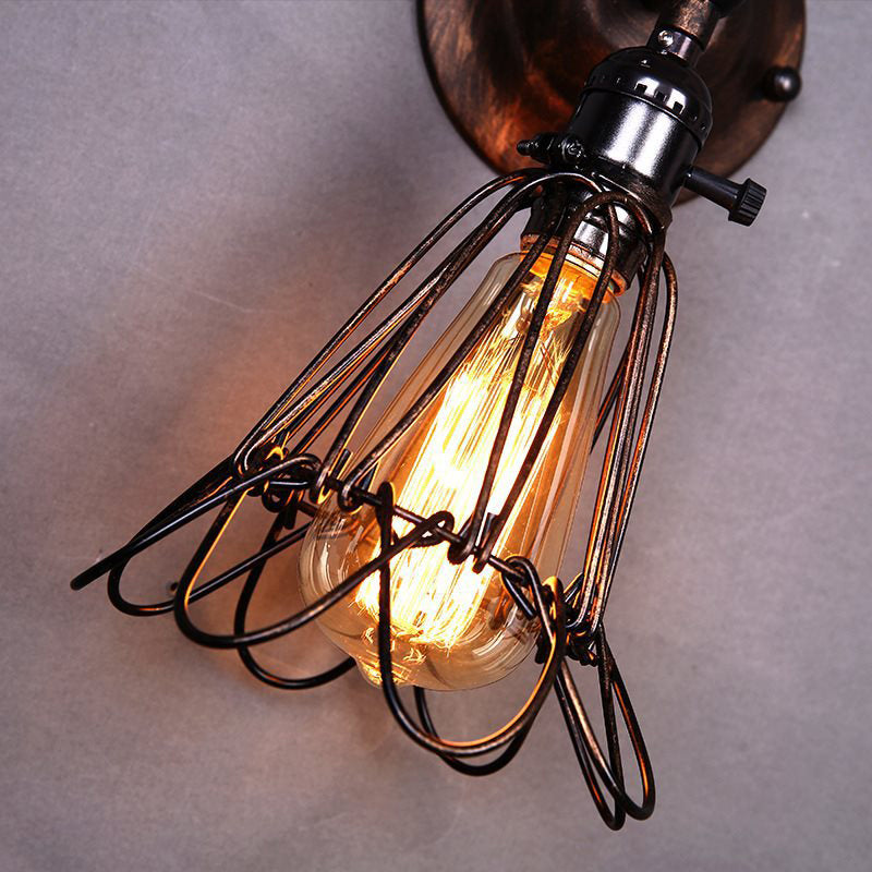 Rotatable Bronze 1-Light Sconce Lamp Industrial Iron Cage Style Floral Wall Mount Light for Bar Clearhalo 'Art deco wall lights' 'Cast Iron' 'Glass' 'Industrial wall lights' 'Industrial' 'Middle century wall lights' 'Modern' 'Rustic wall lights' 'Tiffany' 'Traditional wall lights' 'Wall Lamps & Sconces' 'Wall Lights' Lighting' 2409070
