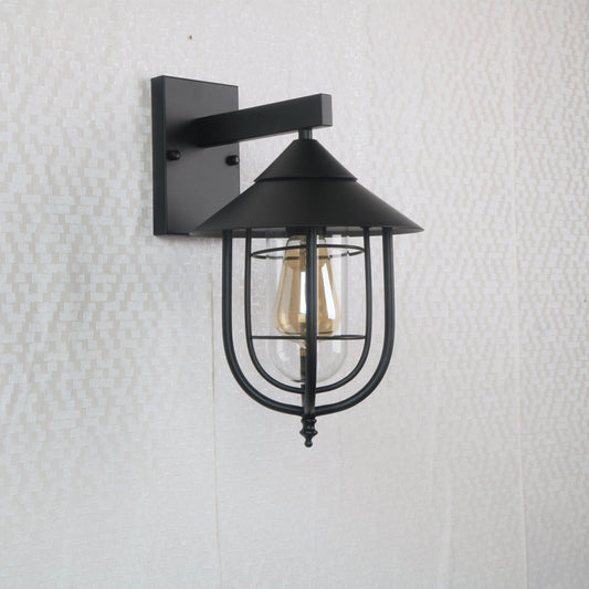 Half-Capsule Cage Aisle Wall Light Rustic Metal Single Black Wall Mounted Lamp with Conical Top Clearhalo 'Art deco wall lights' 'Cast Iron' 'Glass' 'Industrial wall lights' 'Industrial' 'Middle century wall lights' 'Modern' 'Rustic wall lights' 'Tiffany' 'Traditional wall lights' 'Wall Lamps & Sconces' 'Wall Lights' Lighting' 2409075