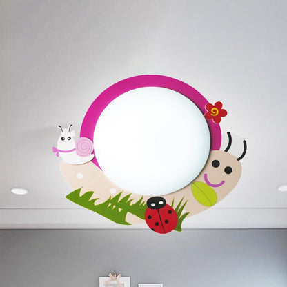 Girls Bedroom Snail Ceiling Light Metal and Acrylic Cartoon Pink Flush Mount Light Rose Red Clearhalo 'Ceiling Lights' 'Close To Ceiling Lights' 'Close to ceiling' 'Flush mount' Lighting' 240909