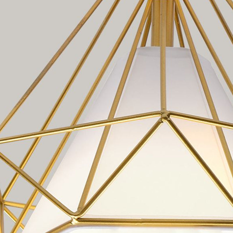 Single-Bulb Diamond Ceiling Lamp Vintage Metal Semi Mount Lighting with Fabric Shade Inside Clearhalo 'Ceiling Lights' 'Close To Ceiling Lights' 'Close to ceiling' 'Semi-flushmount' Lighting' 2409095