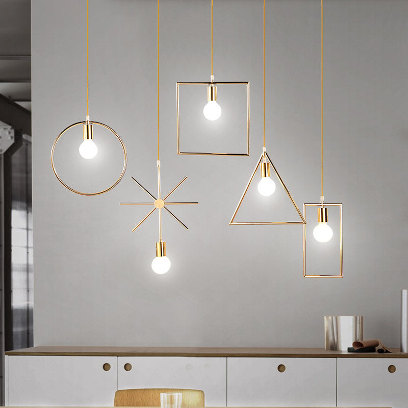 Gold Geometric Suspension Pendant Light Nordic Metal 1 Head Dining Room Pendulum Light Clearhalo 'Art Deco Pendants' 'Cast Iron' 'Ceiling Lights' 'Ceramic' 'Crystal' 'Industrial Pendants' 'Industrial' 'Metal' 'Middle Century Pendants' 'Pendant Lights' 'Pendants' 'Tiffany' Lighting' 2409112