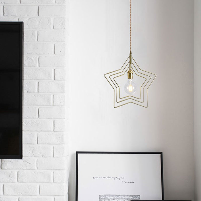 Gold Geometric Suspension Pendant Light Nordic Metal 1 Head Dining Room Pendulum Light Gold Star Clearhalo 'Art Deco Pendants' 'Cast Iron' 'Ceiling Lights' 'Ceramic' 'Crystal' 'Industrial Pendants' 'Industrial' 'Metal' 'Middle Century Pendants' 'Pendant Lights' 'Pendants' 'Tiffany' Lighting' 2409113