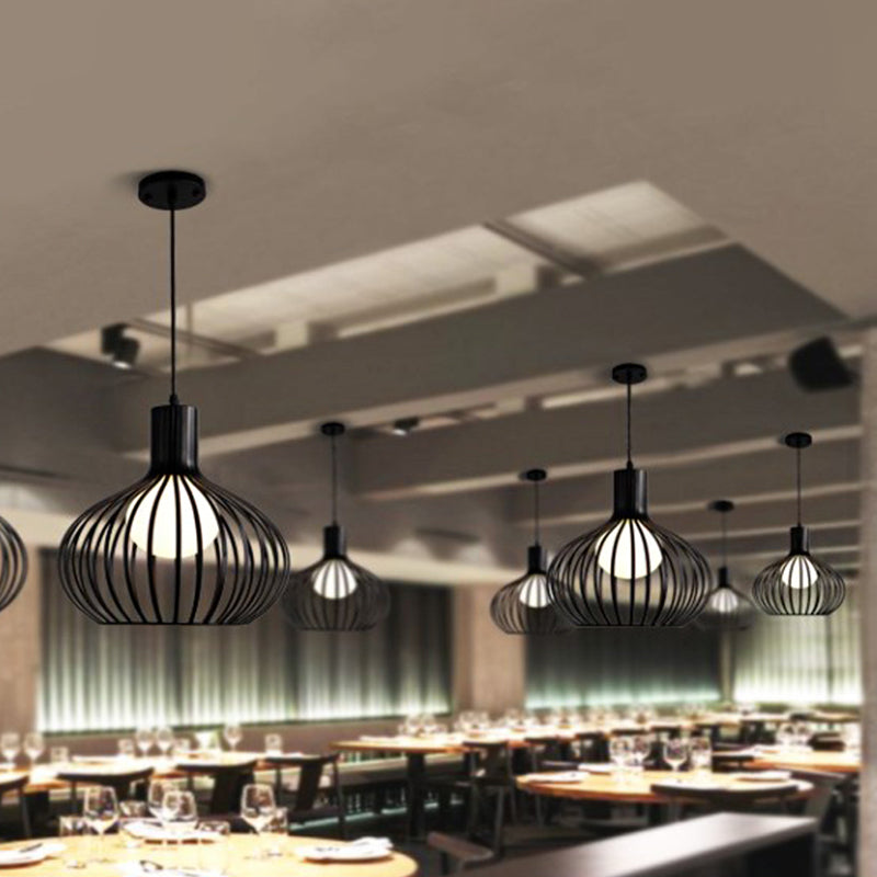 Loft Spherical Cage Hanging Light Single-Bulb Iron Ceiling Pendant for Restaurant Clearhalo 'Art Deco Pendants' 'Black' 'Cast Iron' 'Ceiling Lights' 'Ceramic' 'Crystal' 'Industrial Pendants' 'Industrial' 'Metal' 'Middle Century Pendants' 'Pendant Lights' 'Pendants' 'Rustic Pendants' 'Tiffany' Lighting' 2409127
