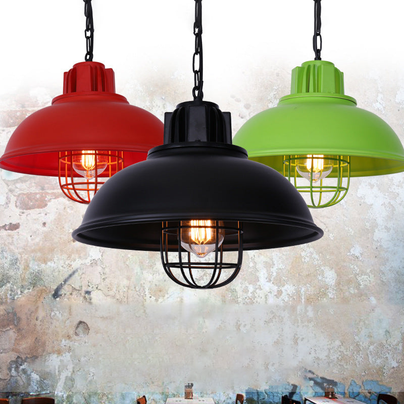 Industrial Bowl Shaped Commercial Pendant Lighting Single Metal Hanging Lamp with Cage Guard Clearhalo 'Art Deco Pendants' 'Black' 'Cast Iron' 'Ceiling Lights' 'Ceramic' 'Crystal' 'Industrial Pendants' 'Industrial' 'Metal' 'Middle Century Pendants' 'Pendant Lights' 'Pendants' 'Rustic Pendants' 'Tiffany' Lighting' 2409136