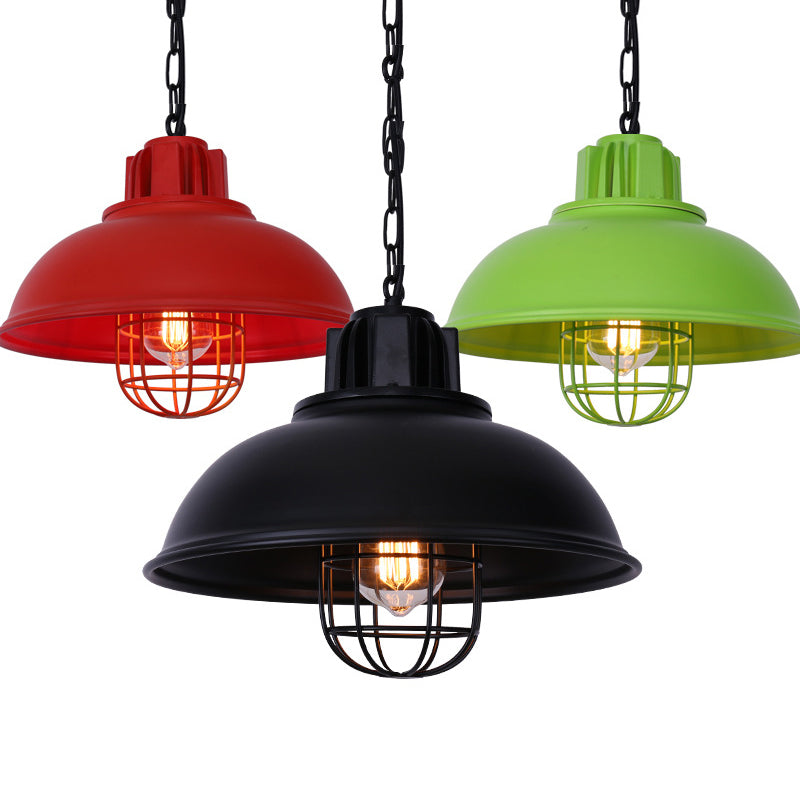 Industrial Bowl Shaped Commercial Pendant Lighting Single Metal Hanging Lamp with Cage Guard Clearhalo 'Art Deco Pendants' 'Black' 'Cast Iron' 'Ceiling Lights' 'Ceramic' 'Crystal' 'Industrial Pendants' 'Industrial' 'Metal' 'Middle Century Pendants' 'Pendant Lights' 'Pendants' 'Rustic Pendants' 'Tiffany' Lighting' 2409139