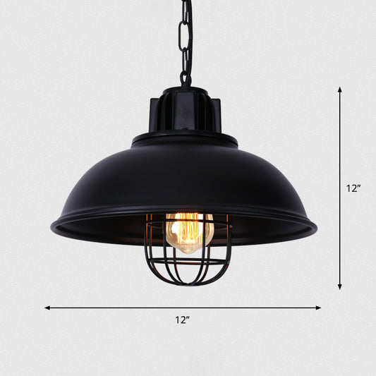 Industrial Bowl Shaped Commercial Pendant Lighting Single Metal Hanging Lamp with Cage Guard - Black - Clearhalo - 'Art Deco Pendants' - 'Black' - 'Cast Iron' - 'Ceiling Lights' - 'Ceramic' - 'Crystal' - 'Industrial Pendants' - 'Industrial' - 'Metal' - 'Middle Century Pendants' - 'Pendant Lights' - 'Pendants' - 'Rustic Pendants' - 'Tiffany' - Lighting' - 2409140