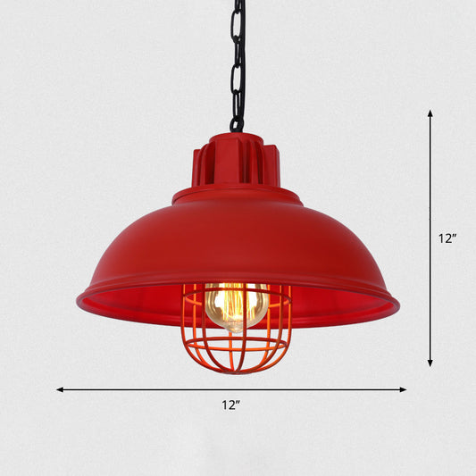 Industrial Bowl Shaped Commercial Pendant Lighting Single Metal Hanging Lamp with Cage Guard - Red - Clearhalo - 'Art Deco Pendants' - 'Black' - 'Cast Iron' - 'Ceiling Lights' - 'Ceramic' - 'Crystal' - 'Industrial Pendants' - 'Industrial' - 'Metal' - 'Middle Century Pendants' - 'Pendant Lights' - 'Pendants' - 'Rustic Pendants' - 'Tiffany' - Lighting' - 2409142