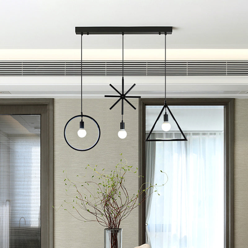 Iron Wire Frame Multi-Light Pendant Vintage 3-Light Dining Room Suspension Light in Black Black Round Linear Clearhalo 'Art Deco Pendants' 'Black' 'Cast Iron' 'Ceiling Lights' 'Ceramic' 'Crystal' 'Industrial Pendants' 'Industrial' 'Metal' 'Middle Century Pendants' 'Pendant Lights' 'Pendants' 'Rustic Pendants' 'Tiffany' Lighting' 2409143