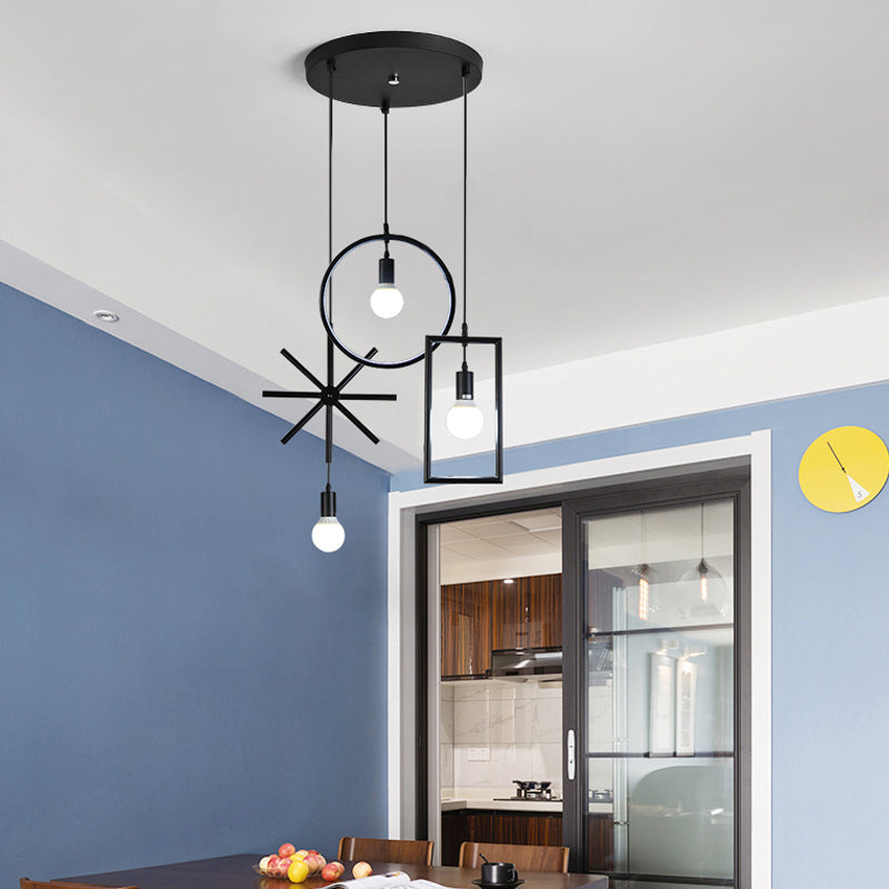 Iron Wire Frame Multi-Light Pendant Vintage 3-Light Dining Room Suspension Light in Black Black Round Round Clearhalo 'Art Deco Pendants' 'Black' 'Cast Iron' 'Ceiling Lights' 'Ceramic' 'Crystal' 'Industrial Pendants' 'Industrial' 'Metal' 'Middle Century Pendants' 'Pendant Lights' 'Pendants' 'Rustic Pendants' 'Tiffany' Lighting' 2409144