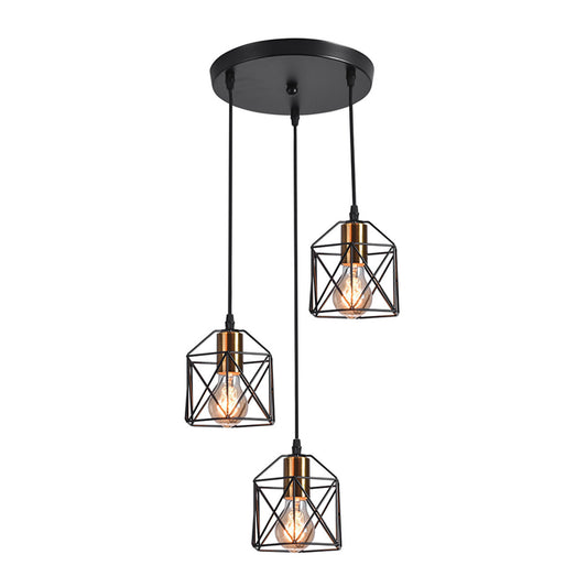 3 Heads Cluster Pendant Loft Hexagonal Cage Shade Metal Ceiling Hang Light for Dining Room Clearhalo 'Art Deco Pendants' 'Black' 'Cast Iron' 'Ceiling Lights' 'Ceramic' 'Crystal' 'Industrial Pendants' 'Industrial' 'Metal' 'Middle Century Pendants' 'Pendant Lights' 'Pendants' 'Rustic Pendants' 'Tiffany' Lighting' 2409149