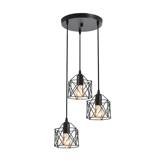 3 Heads Cluster Pendant Loft Hexagonal Cage Shade Metal Ceiling Hang Light for Dining Room Clearhalo 'Art Deco Pendants' 'Black' 'Cast Iron' 'Ceiling Lights' 'Ceramic' 'Crystal' 'Industrial Pendants' 'Industrial' 'Metal' 'Middle Century Pendants' 'Pendant Lights' 'Pendants' 'Rustic Pendants' 'Tiffany' Lighting' 2409152