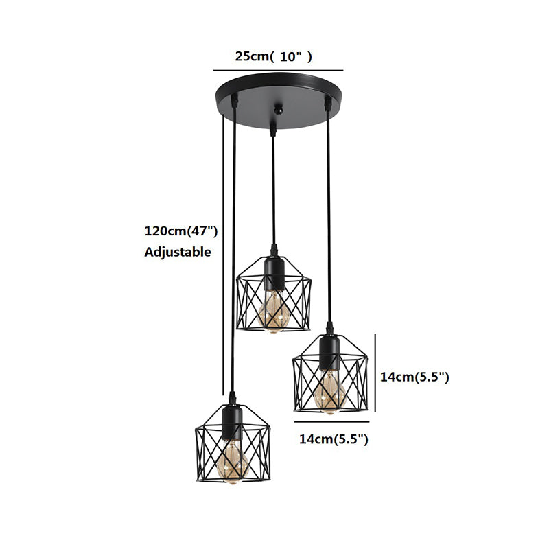3 Heads Cluster Pendant Loft Hexagonal Cage Shade Metal Ceiling Hang Light for Dining Room Black Clearhalo 'Art Deco Pendants' 'Black' 'Cast Iron' 'Ceiling Lights' 'Ceramic' 'Crystal' 'Industrial Pendants' 'Industrial' 'Metal' 'Middle Century Pendants' 'Pendant Lights' 'Pendants' 'Rustic Pendants' 'Tiffany' Lighting' 2409154