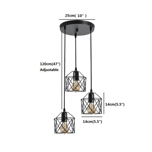 3 Heads Cluster Pendant Loft Hexagonal Cage Shade Metal Ceiling Hang Light for Dining Room Black Clearhalo 'Art Deco Pendants' 'Black' 'Cast Iron' 'Ceiling Lights' 'Ceramic' 'Crystal' 'Industrial Pendants' 'Industrial' 'Metal' 'Middle Century Pendants' 'Pendant Lights' 'Pendants' 'Rustic Pendants' 'Tiffany' Lighting' 2409154