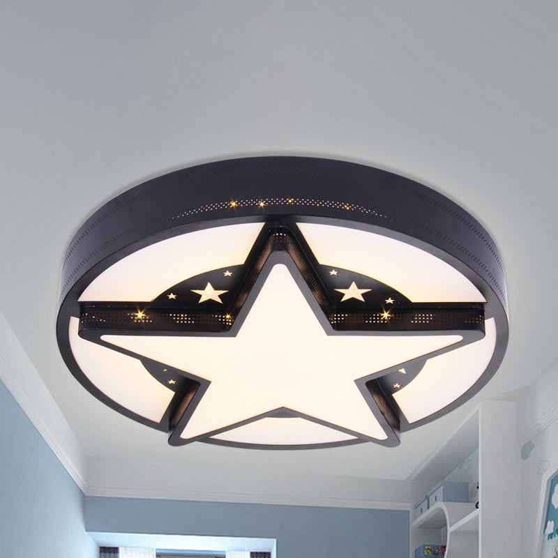 Child Bedroom Round Ceiling Light with Star Acrylic American Style Flush Mount Light Black Clearhalo 'Ceiling Lights' 'Close To Ceiling Lights' 'Close to ceiling' 'Flush mount' Lighting' 240918