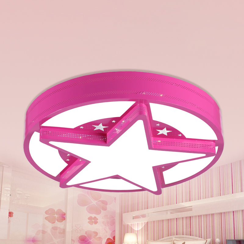 Contemporary Circle Flush Mount Light with Star Metal & Acrylic Ceiling Lamp for Bathroom Pink Clearhalo 'Ceiling Lights' 'Close To Ceiling Lights' 'Close to ceiling' 'Flush mount' Lighting' 240919