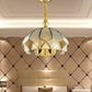 5 Lights Pendant Chandelier Antique Style Domed Frosted Glass Hanging Light in Brass Clearhalo 'Ceiling Lights' 'Chandeliers' Lighting' options 2409195