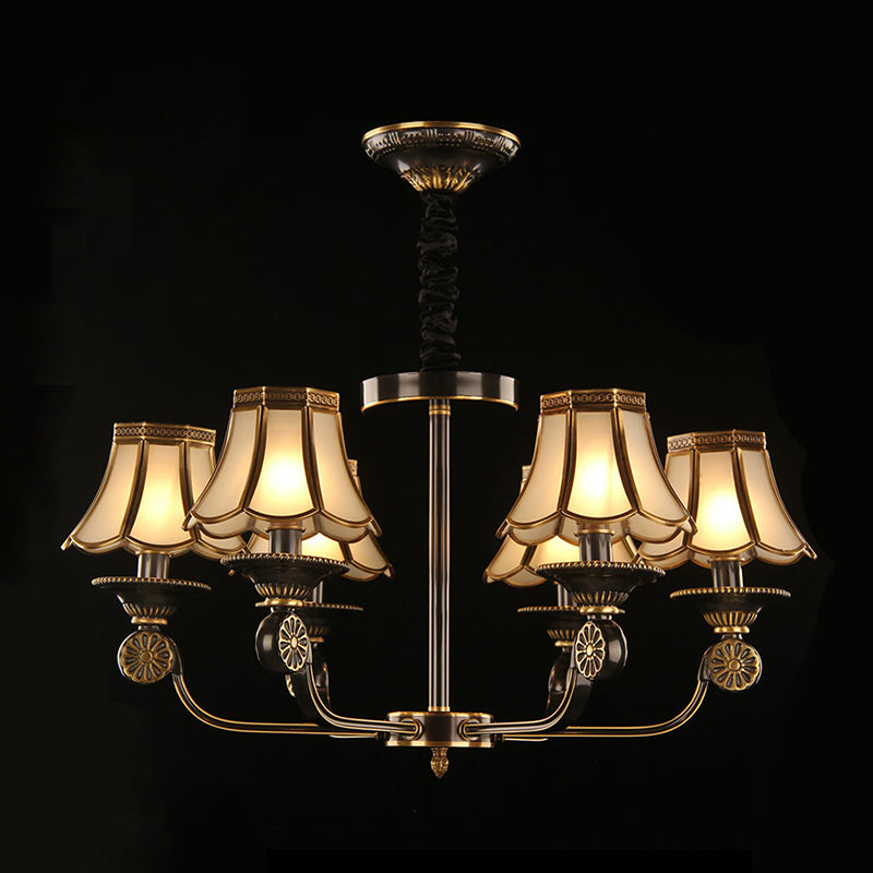 Gold and Black Flared Chandelier Traditional Frosted Glass Bedroom Suspension Light Fixture Clearhalo 'Ceiling Lights' 'Chandeliers' Lighting' options 2409200