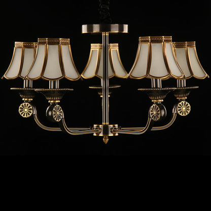 Gold and Black Flared Chandelier Traditional Frosted Glass Bedroom Suspension Light Fixture 5 Gold-Black Clearhalo 'Ceiling Lights' 'Chandeliers' Lighting' options 2409202_20b92d0d-9380-4fb1-87e0-e25bfe67e3af