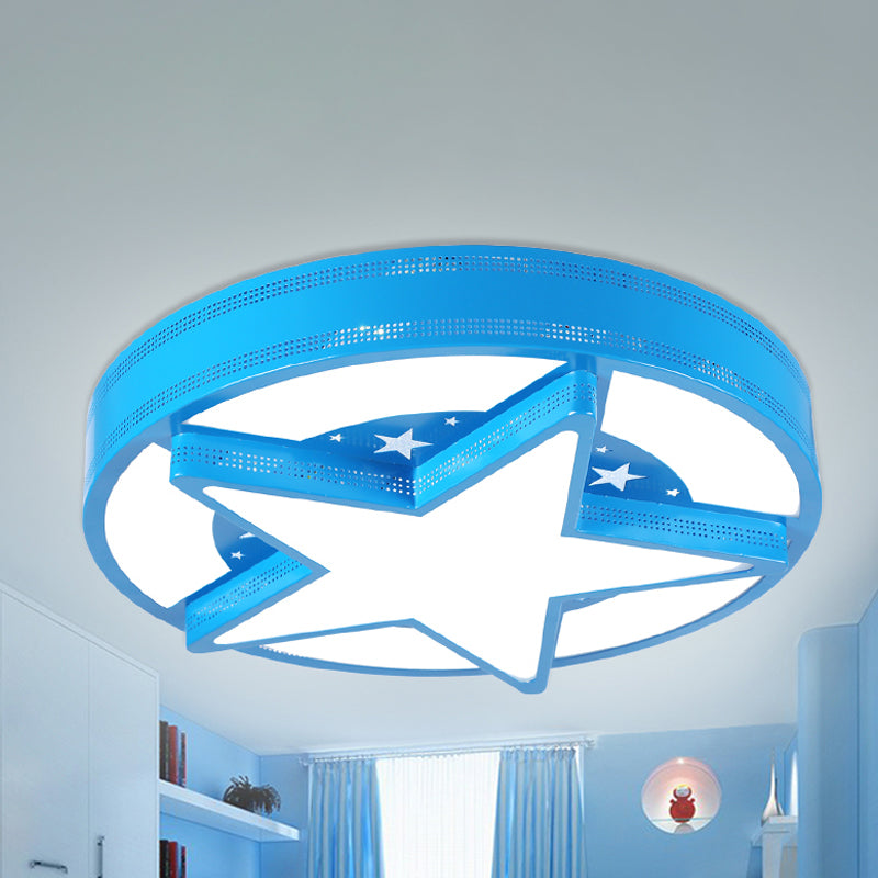 Contemporary Circle Flush Mount Light with Star Metal & Acrylic Ceiling Lamp for Bathroom Blue Clearhalo 'Ceiling Lights' 'Close To Ceiling Lights' 'Close to ceiling' 'Flush mount' Lighting' 240921
