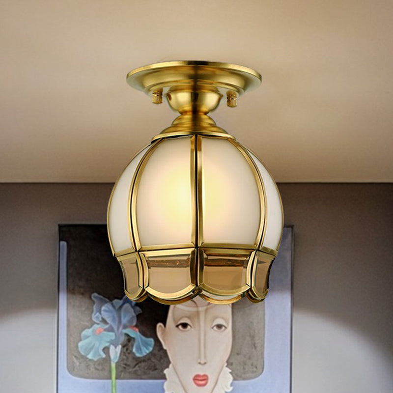 Brass Small Ceiling Flush Light Colonial Glass Balcony Flush Mount Lighting Fixture Brass Cylinder Clearhalo 'Ceiling Lights' 'Close To Ceiling Lights' 'Close to ceiling' 'Flush mount' Lighting' 2409228