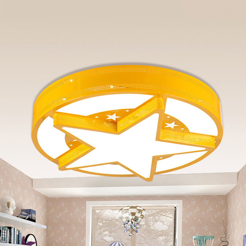 Contemporary Circle Flush Mount Light with Star Metal & Acrylic Ceiling Lamp for Bathroom Yellow Clearhalo 'Ceiling Lights' 'Close To Ceiling Lights' 'Close to ceiling' 'Flush mount' Lighting' 240923