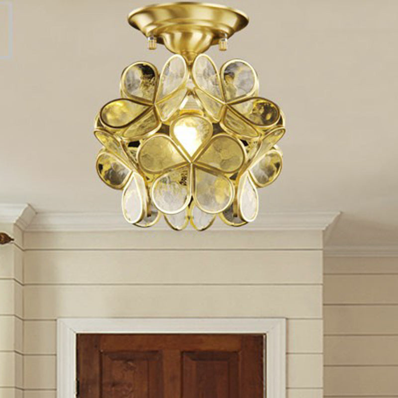 Single-Bulb Flower Flushmount Lighting Vintage Brass Clear Glass Ceiling Light for Foyer Clearhalo 'Ceiling Lights' 'Close To Ceiling Lights' 'Close to ceiling' 'Flush mount' Lighting' 2409235