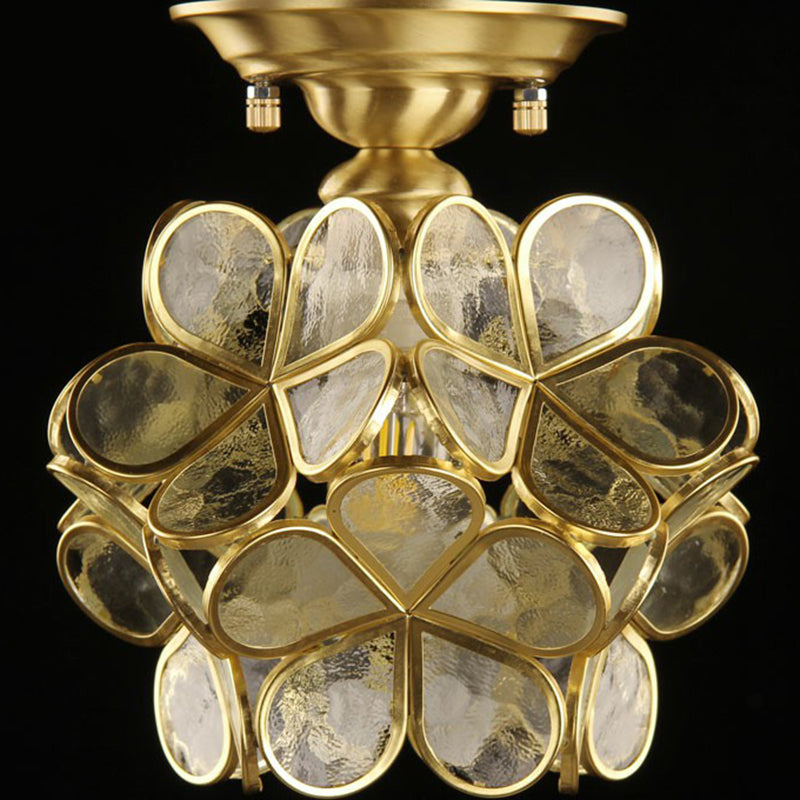 Single-Bulb Flower Flushmount Lighting Vintage Brass Clear Glass Ceiling Light for Foyer Clearhalo 'Ceiling Lights' 'Close To Ceiling Lights' 'Close to ceiling' 'Flush mount' Lighting' 2409236