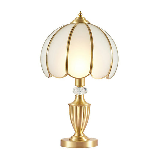 White Glass Hemispherical Table Lamp Antique Style Bedside Night Light with Scalloped Edge Clearhalo 'Lamps' 'Table Lamps' Lighting' 2409246