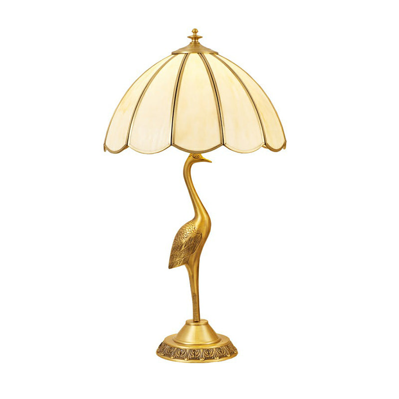 Brass 1-Head Table Light Retro Opal Glass Umbrella Shaped Nightstand Lamp with Halcyon Deco Clearhalo 'Lamps' 'Table Lamps' Lighting' 2409251