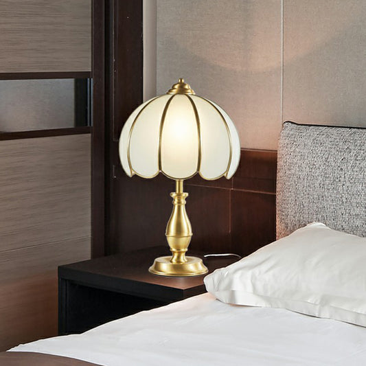 Single Nightstand Light Traditional Bedroom Table Lamp with Dome White Glass Shade in Brass Clearhalo 'Lamps' 'Table Lamps' Lighting' 2409254