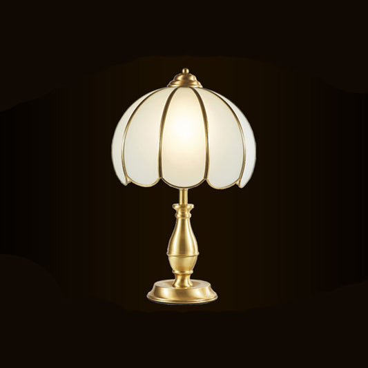Single Nightstand Light Traditional Bedroom Table Lamp with Dome White Glass Shade in Brass Clearhalo 'Lamps' 'Table Lamps' Lighting' 2409256
