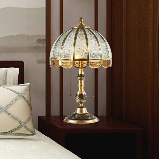 Scalloped Opaque Glass Night Stand Lamp Vintage Style Bedroom Table Light in Brass Clearhalo 'Lamps' 'Table Lamps' Lighting' 2409260