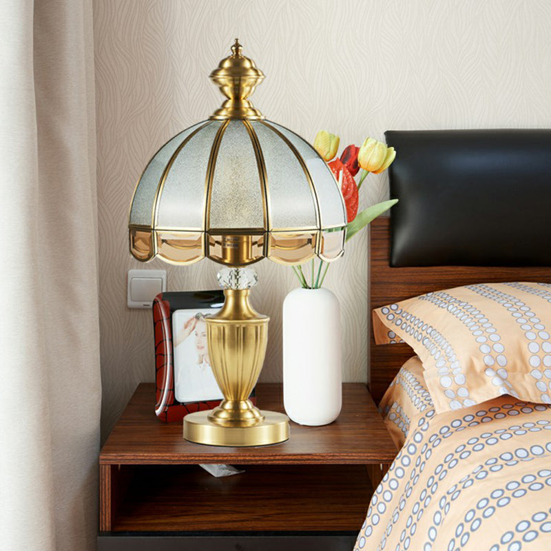 Scalloped Opaque Glass Night Stand Lamp Vintage Style Bedroom Table Light in Brass Clearhalo 'Lamps' 'Table Lamps' Lighting' 2409263