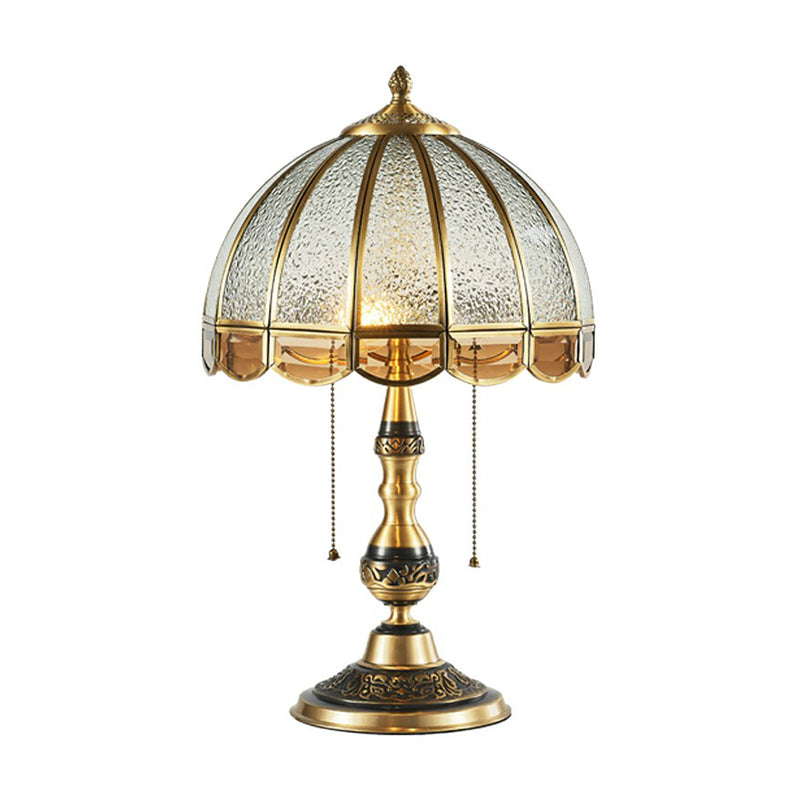 Scalloped Opaque Glass Night Stand Lamp Vintage Style Bedroom Table Light in Brass Clearhalo 'Lamps' 'Table Lamps' Lighting' 2409264