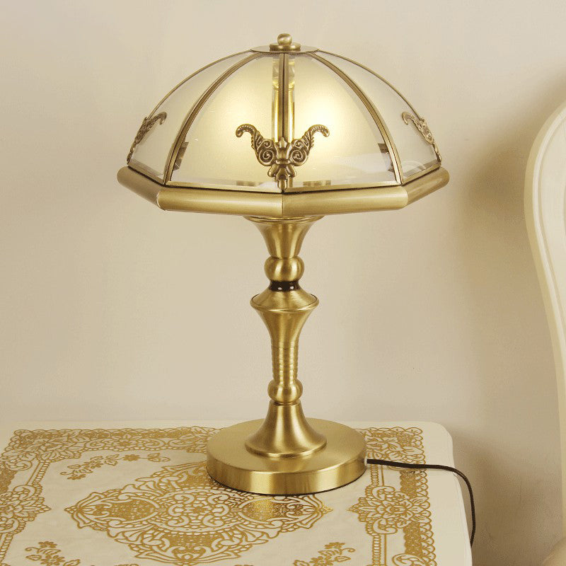 3-Bulb Frosted Glass Table Lamp Colonial Style Brass Cap Shaped Bedroom Night Light Brass Clearhalo 'Lamps' 'Table Lamps' Lighting' 2409265