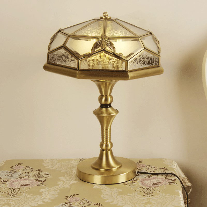 Classic Bowl Shade Table Light 3-Light Frost Glass Panes Night Light in Brass for Bedroom Brass Clearhalo 'Lamps' 'Table Lamps' Lighting' 2409270