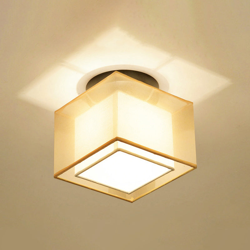 Dual-Shaded Corridor Ceiling Light Fabric 1 Light Modern Semi Flush Mount Lighting Bronze Square Plate Clearhalo 'Ceiling Lights' 'Close To Ceiling Lights' 'Close to ceiling' 'Semi-flushmount' Lighting' 2409282