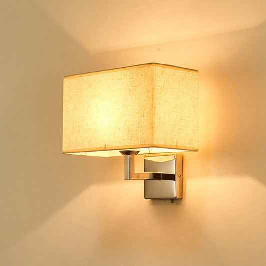 Rectangular Fabric Wall Lamp Minimalist 1 Head Wall Mounted Lighting for Bedroom Clearhalo 'Cast Iron' 'Glass' 'Industrial' 'Modern wall lights' 'Modern' 'Tiffany' 'Traditional wall lights' 'Wall Lamps & Sconces' 'Wall Lights' Lighting' 2409284