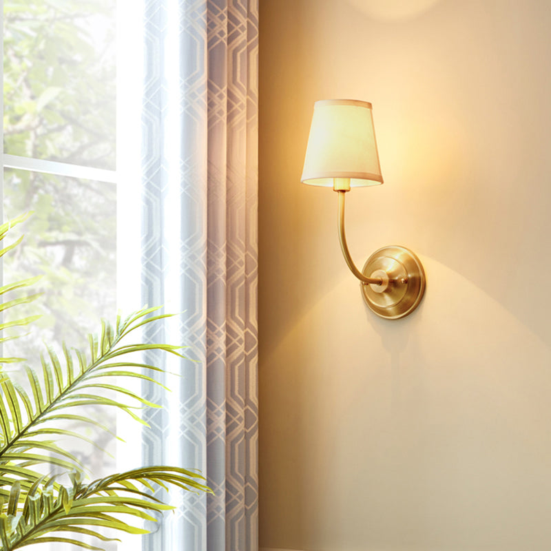 Conic Wall Lamp Fixture Simplicity Fabric 1-Light Foyer Wall Lighting Ideas in Gold Gold Clearhalo 'Cast Iron' 'Glass' 'Industrial' 'Modern wall lights' 'Modern' 'Tiffany' 'Traditional wall lights' 'Wall Lamps & Sconces' 'Wall Lights' Lighting' 2409297